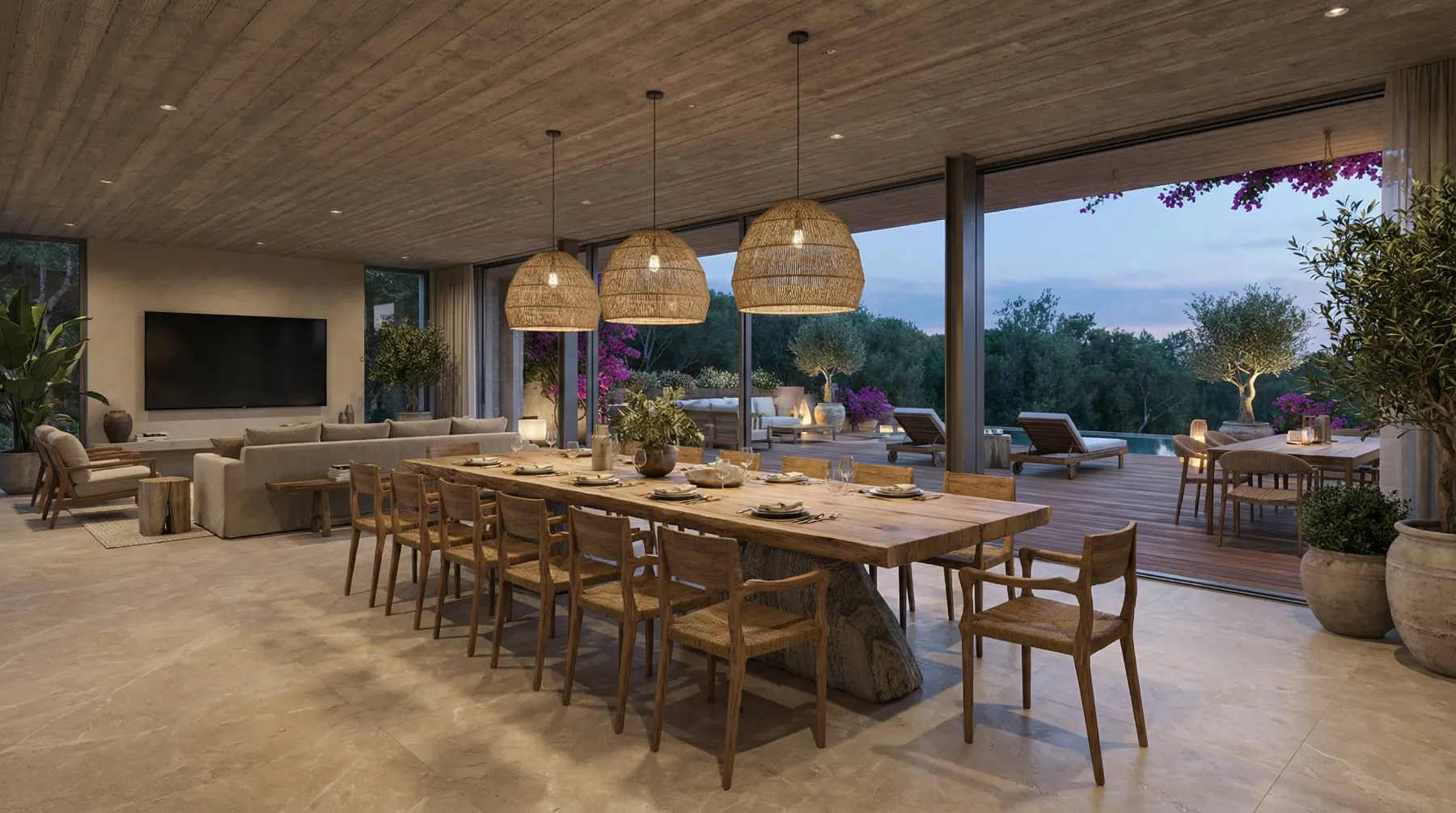The dining room at dusk